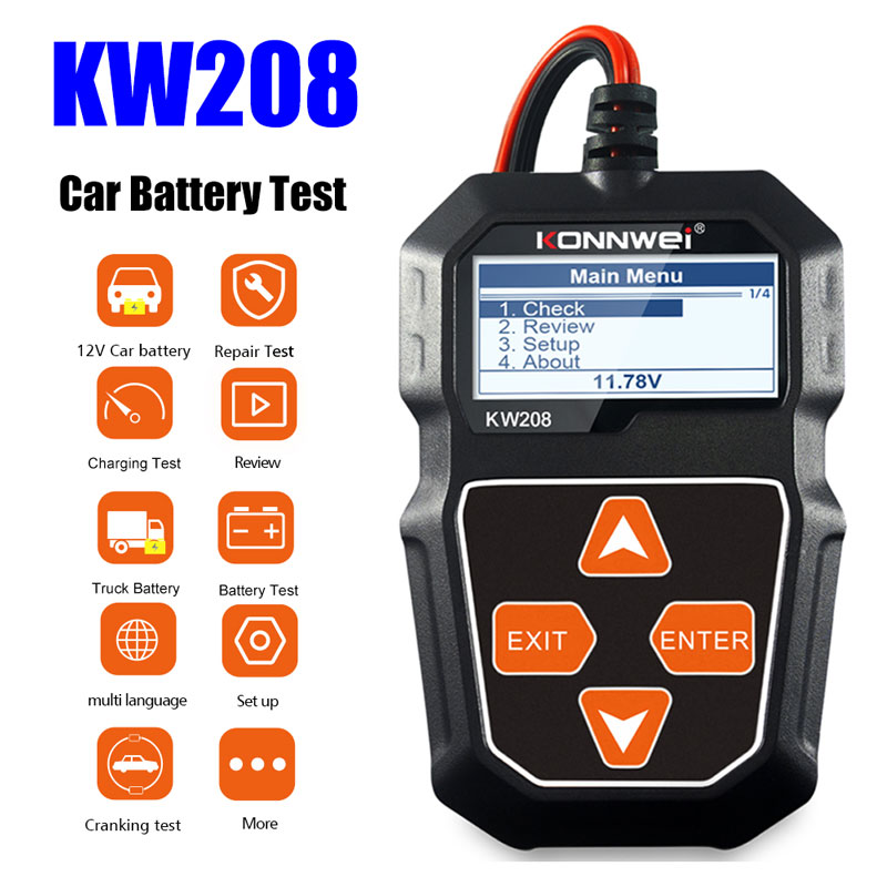 Power Tools English - Testador de Bateria Automotiva KONNWEI KW208