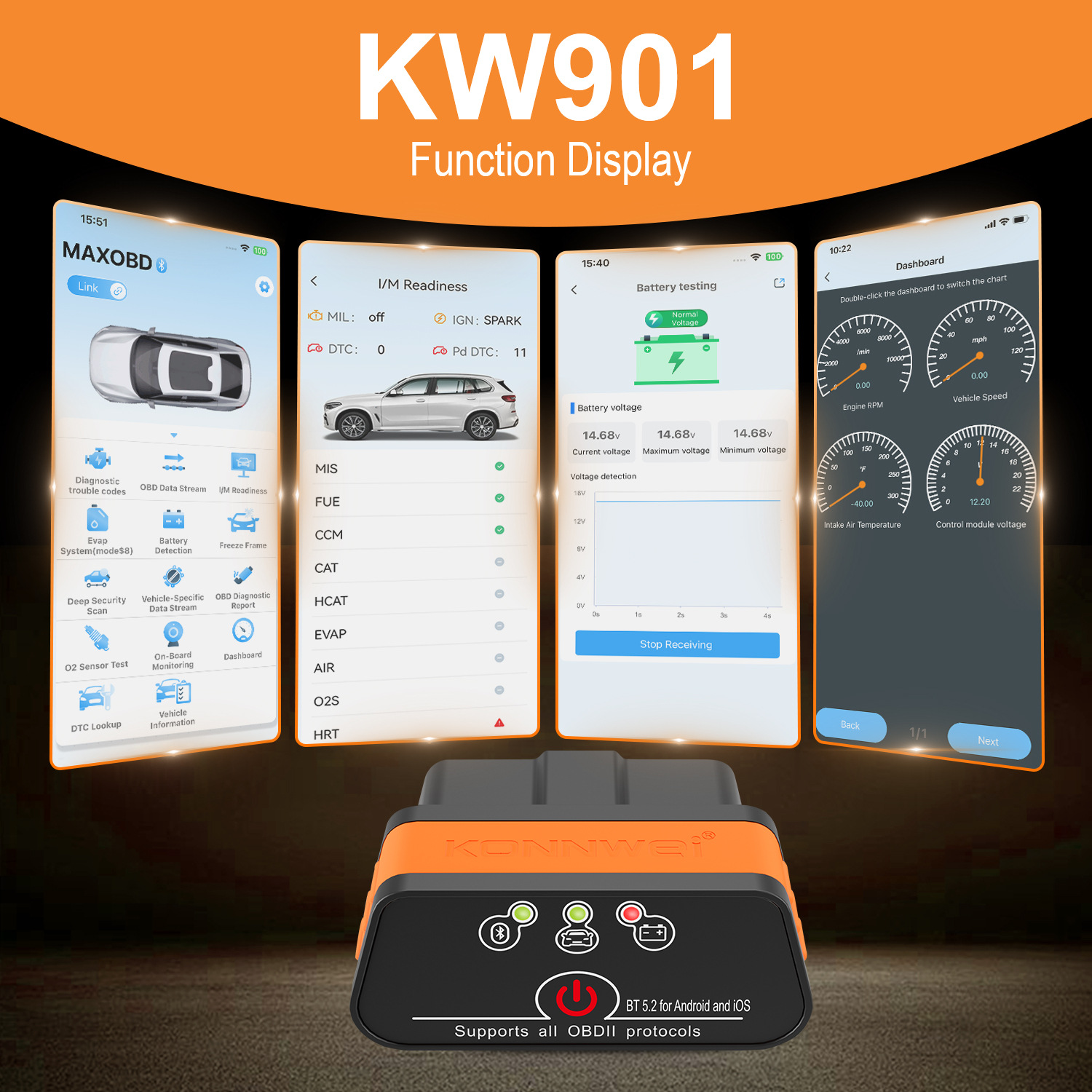 MINI OBD2 KW901 Bluetooth 4.0  - Power Tools English avaliação e preço
